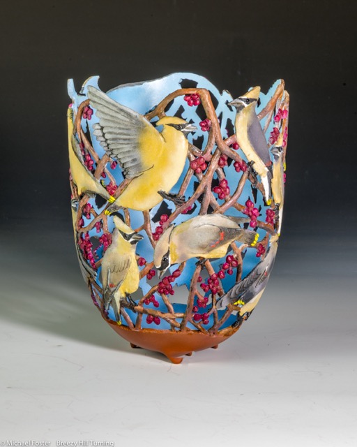 Winter Feast.  Sugar Maple, Acrylics, glass (eyes).---Available