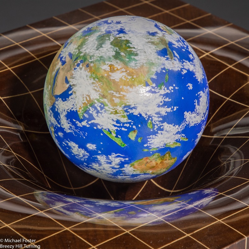 Space-Time-  Peruvian Walnut, Beech veneer, Lacquer, Box Elder burl, Bleach, Acrylics, 2