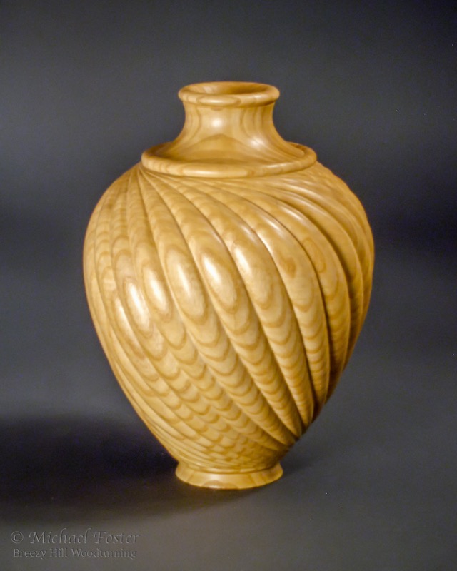 Fluted Curly Ash-   Curly Ash, Waterlox, 9&rdquo;H x 5.5&rdquo;D----SOLD