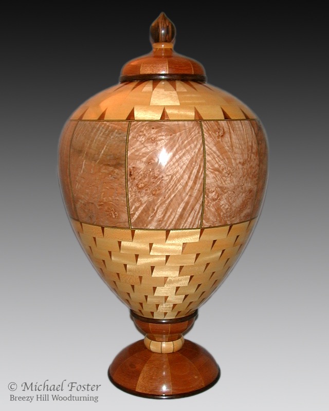 Classic Vase-   Yellowheart, mahogany, maple burl, ebony, 26