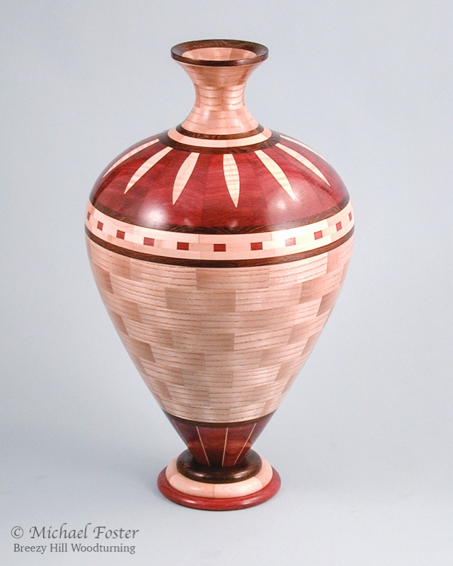 Queen Nephertite's Lotus Vase-   Ash, purpleheart, wenge, maple, 15