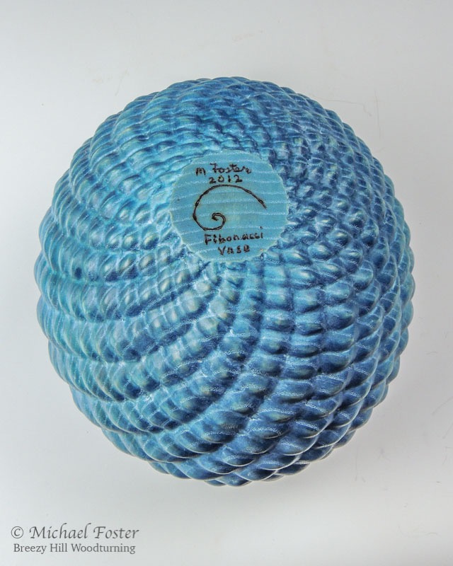 Fibonacci Vase-  Ash, 6.75&rdquo; W x 7.75&rdquo; H, Inks, liming wax, Krylon---SOLD