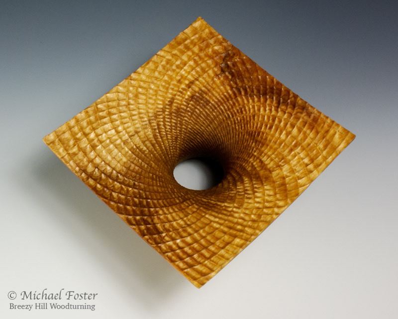 Fibonacci Wormhole-   Figured Birch, 8&rdquo; square x 4&rdquo;H, Oil----AVAILABLE