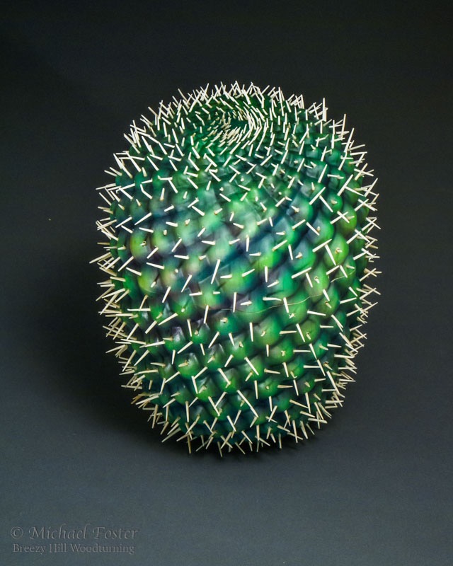 If You Dare-   Inspired by Saglione cacti which exhibit Fibonacci spirals.  13 spirals in one direction, 21 in the other.----SOLD