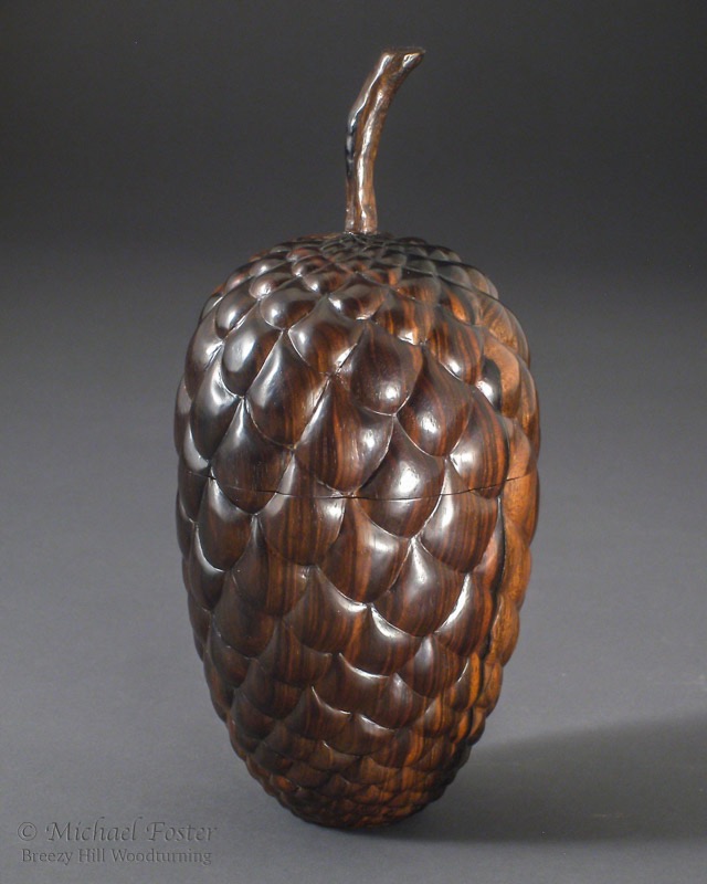 Pinecone Box-   All pinecones exhibit Fibonacci symmetry.  This box is based on one with13 spirals in one direction and 8 in the other.----SOLD