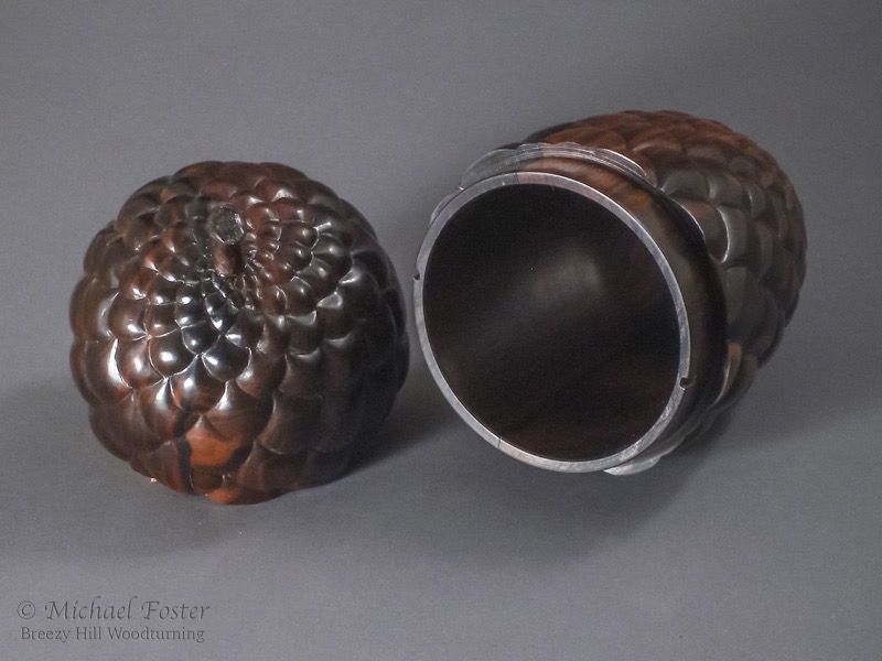Pinecone Box-   Macassar ebony, 7&rdquo;H x 3.5&rdquo;D, Waterlox finish----SOLD