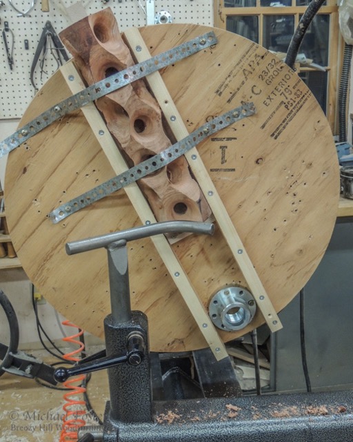 Scherk Tower III-   The piece mounted in the jig used to turn the form