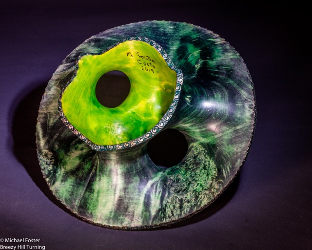 Costa- Silver maple burl, Chestnut dyes, India ink, Gilders paste, Bush oil, 5.5