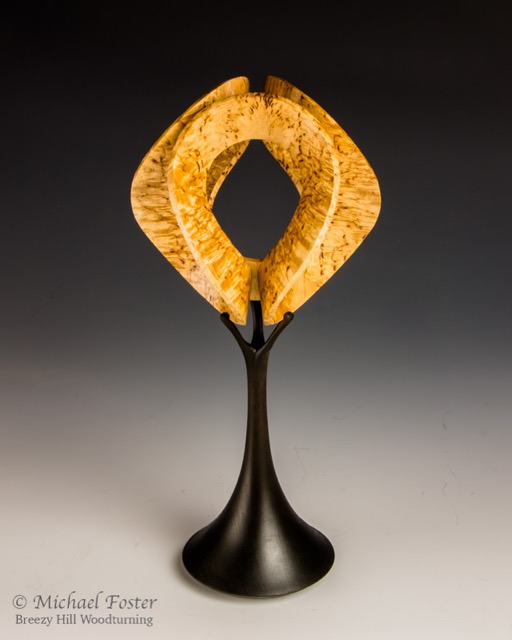 Ribbon Sphere-   Ribbon- Massur birch and tung oil, Stand- Maple and Acrylics----SOLD