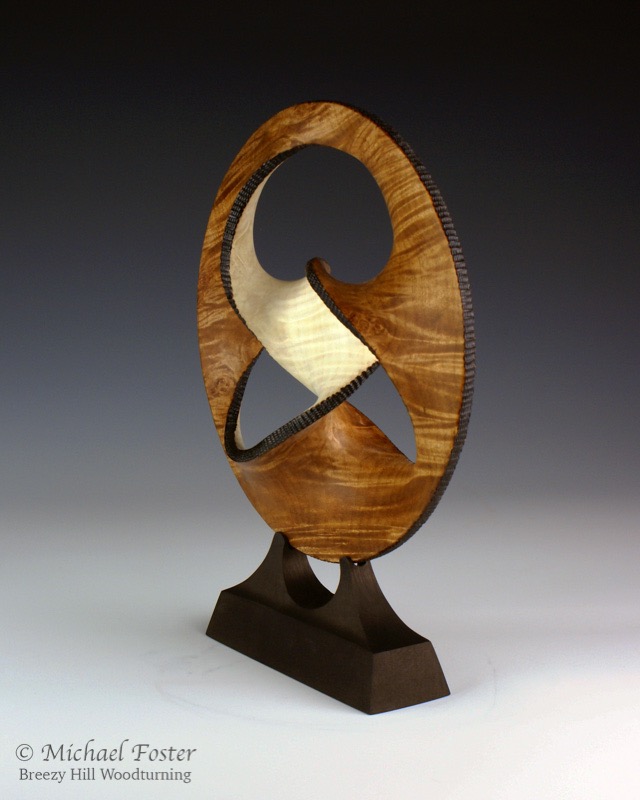 Inversion-   Figured big leaf maple, Bleach, stain, pyrography,  9