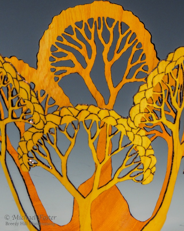 Fractal Trees-  Osage Orange, pyrography, 7