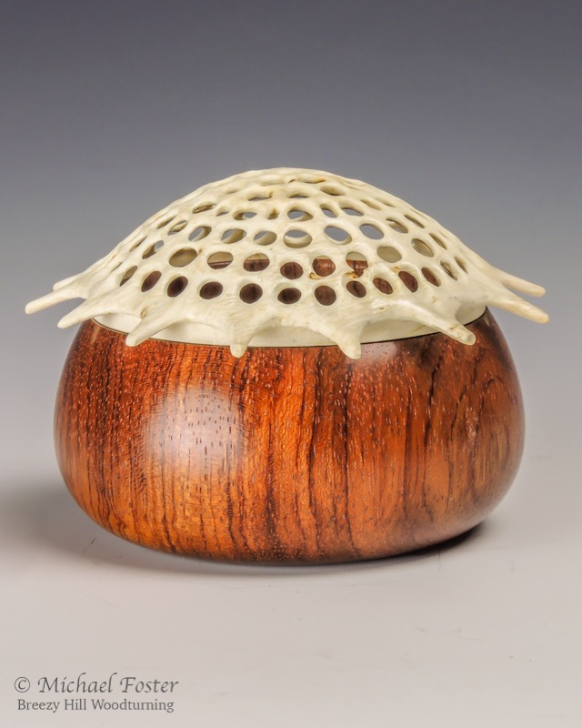 Rad Box-   Bubinga, Box elder burl, Bleach, Fixatiff, Waterlox, 4&rdquo;D x 3&rdquo;H----SOLD